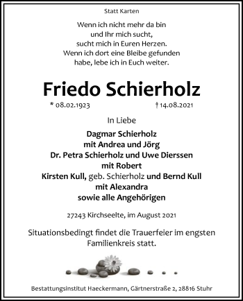 Traueranzeige von Friedo Schierholz von SYK