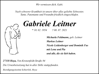 Traueranzeige von Gabriele Leitner von SYK