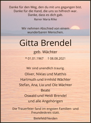 Traueranzeige von Gitta Brendel von SYK