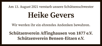 Traueranzeige von Heike Gevers von SYK