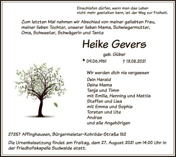 Traueranzeige von Heike Gevers von SYK