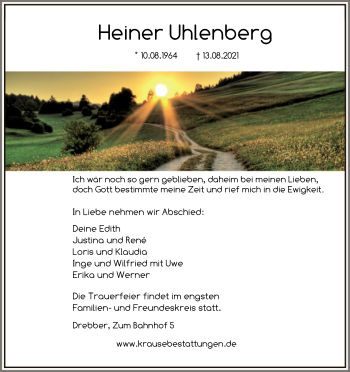 Traueranzeige von Heiner Uhlenberg von SYK