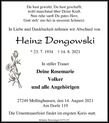 Traueranzeige von Heinz Dongowski von SYK