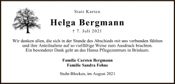 Traueranzeige von Helga Bergmann von SYK