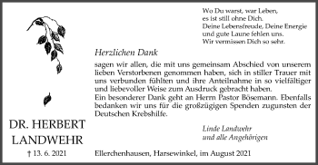 Traueranzeige von Herbert Landwehr von SYK