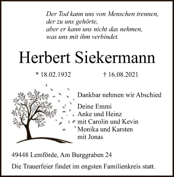 Traueranzeige von Herbert Siekermann von SYK