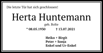 Traueranzeige von Herta Huntemann von SYK