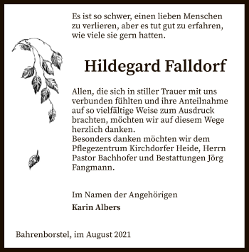 Traueranzeige von Hildegard Falldorf von SYK