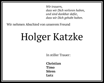 Traueranzeige von Holger Katzke von SYK