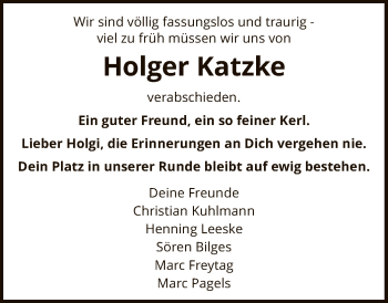 Traueranzeige von Holger Katzke von SYK