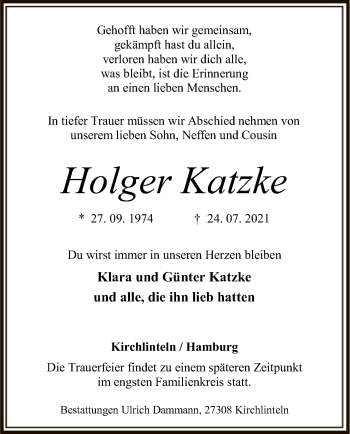 Traueranzeige von Holger Katzke von SYK