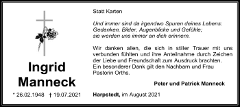 Traueranzeige von Ingrid Manneck von SYK