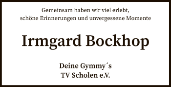 Traueranzeige von Irmgard Bockhop von SYK