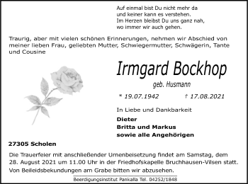 Traueranzeige von Irmgard Bockhop von SYK