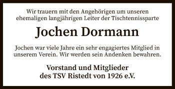 Traueranzeige von Jochen Dormann von SYK