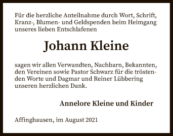 Traueranzeige von Johann Kleine von SYK