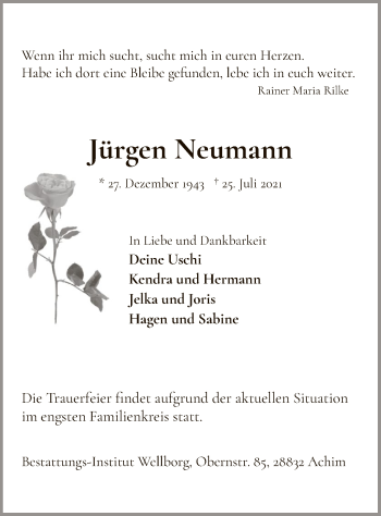 Traueranzeige von Jürgen Neumann von SYK