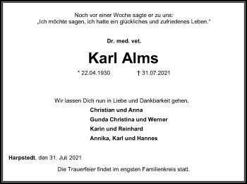 Traueranzeige von Karl Alms von SYK