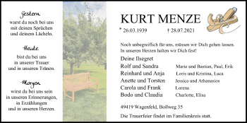 Traueranzeige von Kurt Menze von SYK