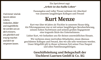 Traueranzeige von Kurt Menze von SYK