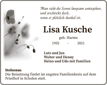 Traueranzeige von Lisa Kusche von SYK