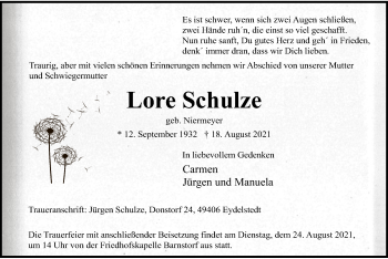 Traueranzeige von Lore Schulze von SYK