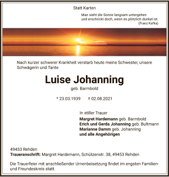 Traueranzeige von Luise Johanning von SYK