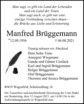 Traueranzeige von Manfred Brüggemann von SYK