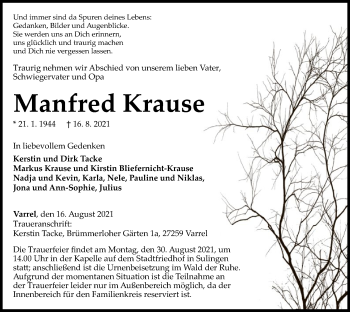 Traueranzeige von Manfred Krause von SYK