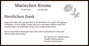 Traueranzeige von Mariechen Krome von SYK