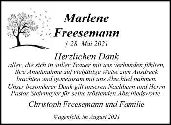 Traueranzeige von Marlene Freesemann von SYK