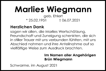 Traueranzeige von Marlies Wiegmann von SYK