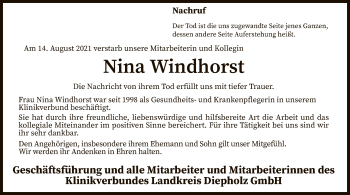 Traueranzeige von Nina Windhorst von SYK