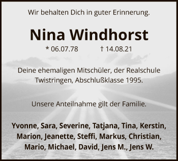 Traueranzeige von Nina Windhorst von SYK