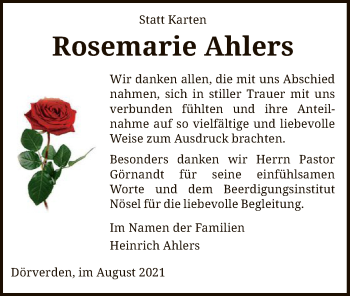 Traueranzeige von Rosemarie Ahlers von SYK