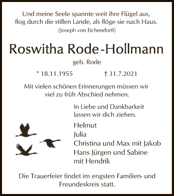 Traueranzeige von Roswitha Rode-Hollmann