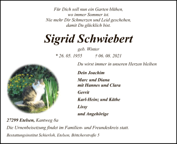 Traueranzeige von Sigrid Schwiebert von SYK