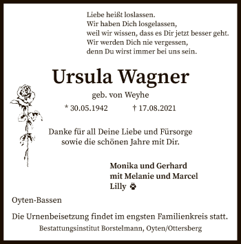 Traueranzeige von Ursula Wagner von SYK