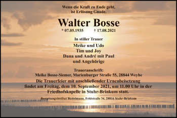 Traueranzeige von Walter Bosse von SYK