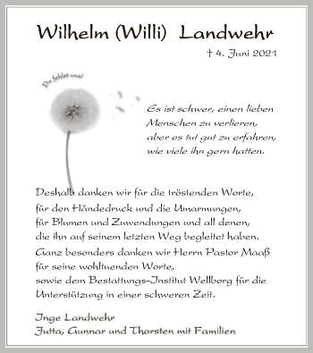 Traueranzeige von Wilhelm Landwehr von SYK