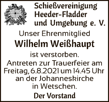 Traueranzeige von Wilhelm Weißhaupt von SYK