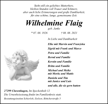 Traueranzeige von Wilhelmine Flaig von SYK