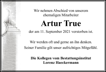 Traueranzeige von Artur True von SYK