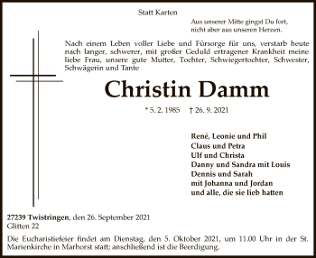 Traueranzeige von Christin Damm von SYK