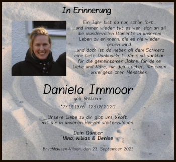 Traueranzeige von Daniela Immoor von SYK