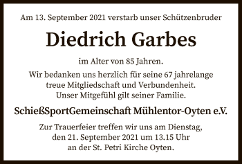 Traueranzeige von Diedrich Garbes von SYK