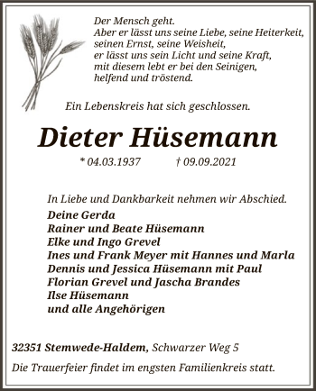 Traueranzeige von Dieter Hüsemann von SYK