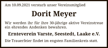 Traueranzeige von Dorit Meyer von SYK