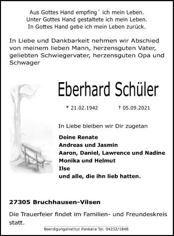 Traueranzeige von Eberhard Schüler von SYK