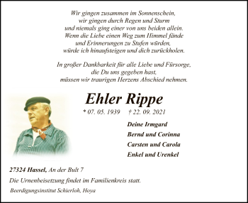 Traueranzeige von Ehler Rippe von SYK